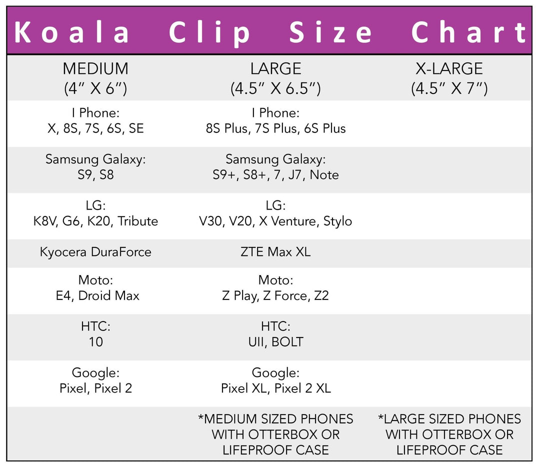 UPDATED SIZE CHART - Koala Clip